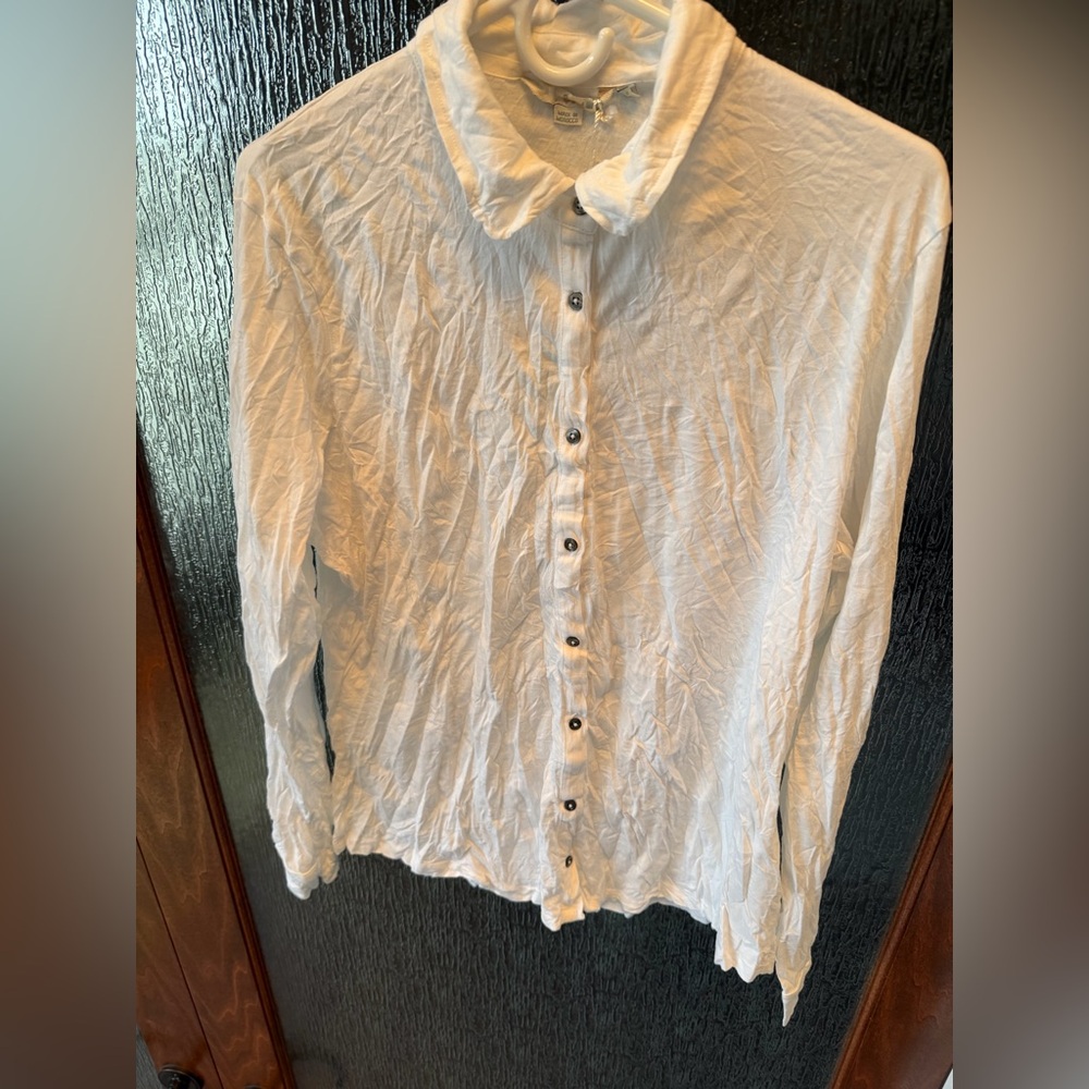 Boden White Wrinkled Button-Down Shirt | Size 16 |